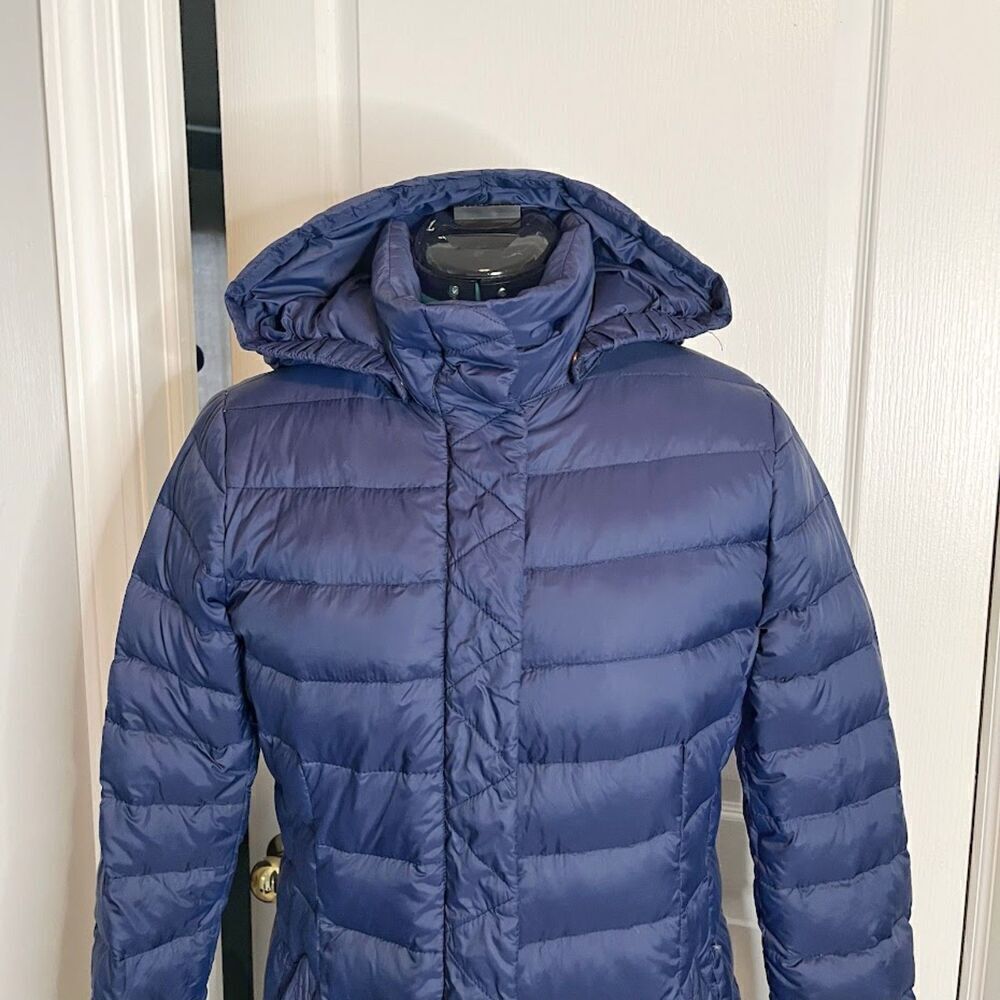 Lands' End Quilted Puffer Down Feathers Zip Button Pocket Packable Hoodie Coat - Picture 7 of 16